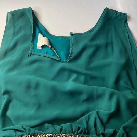 MM Couture by Miss Me Dress Womens Small Teal Chiffon Gold Sequin Multim… - Picture 4 of 15